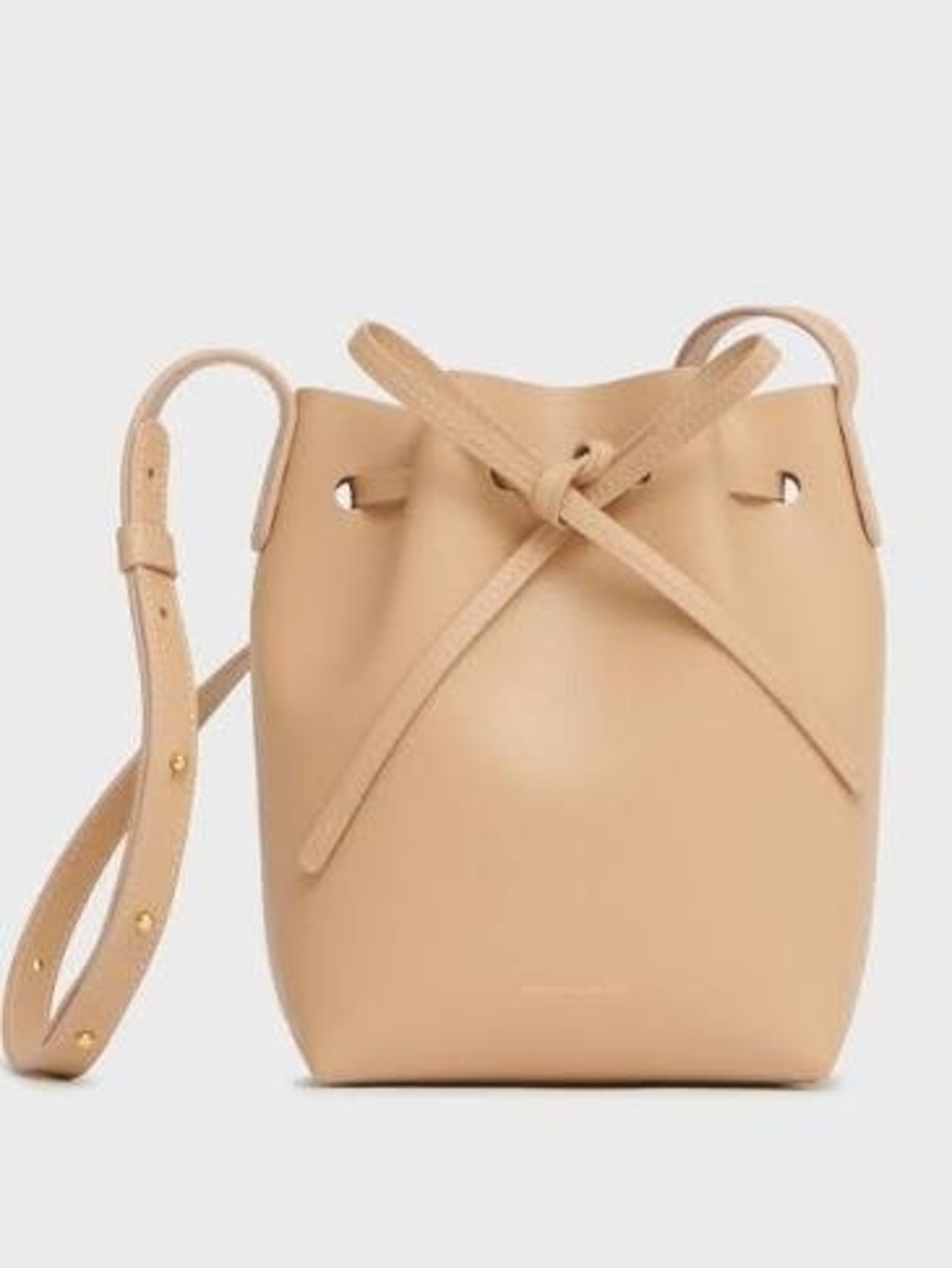 Minimal Drawstring Bucket Bag - Beige/sand Textured Leather